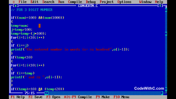C Program: Converts Number In Digits To Equivalent Word - Code With C