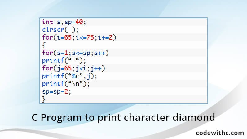 C Program to Character Diamond | Code C