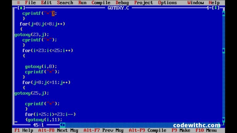 C Program: A Simple Use Of Gotoxy() To Display Hindi Text - Code With C