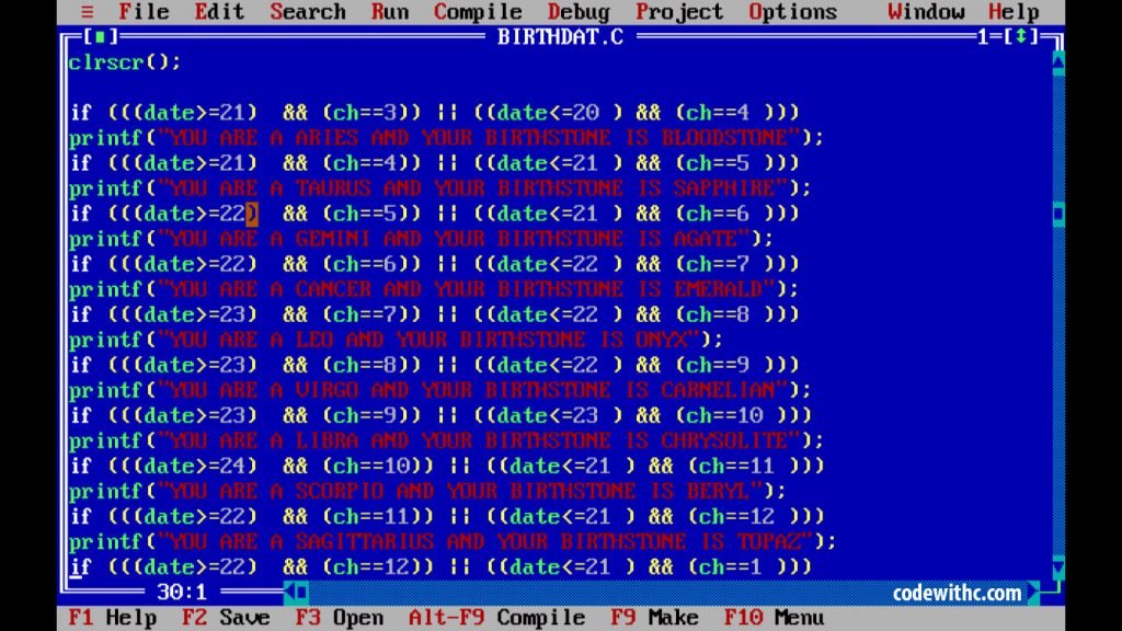 c program knowing your zodiac sign and birthstone 2 C Program: Knowing your Zodiac Sign and Birthstone