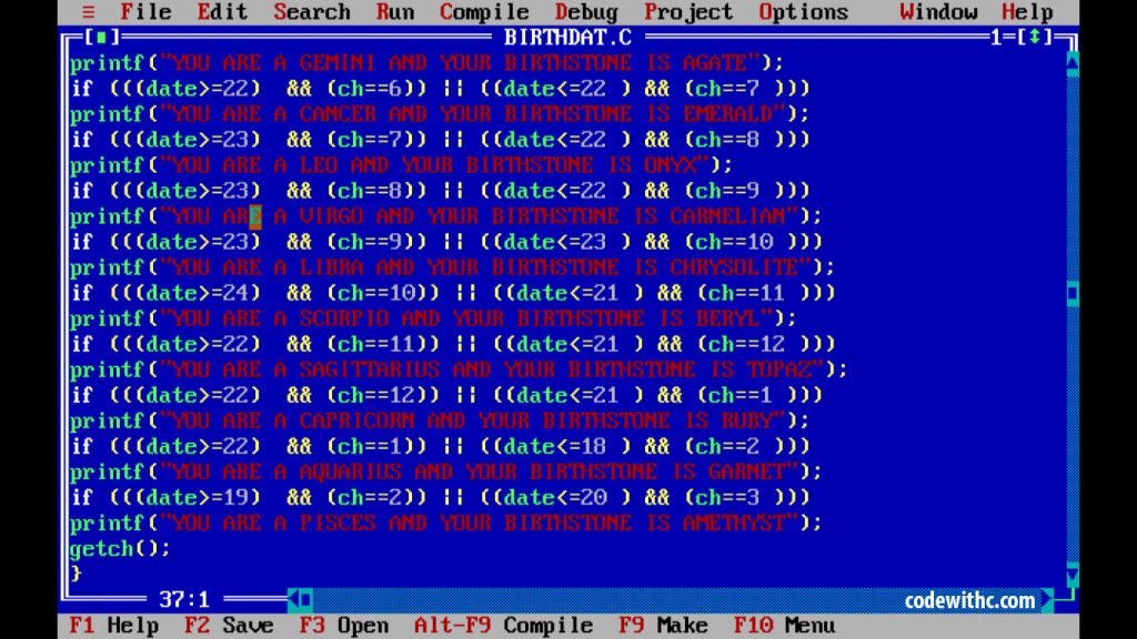 c program knowing your zodiac sign and birthstone 3 C Program: Knowing your Zodiac Sign and Birthstone