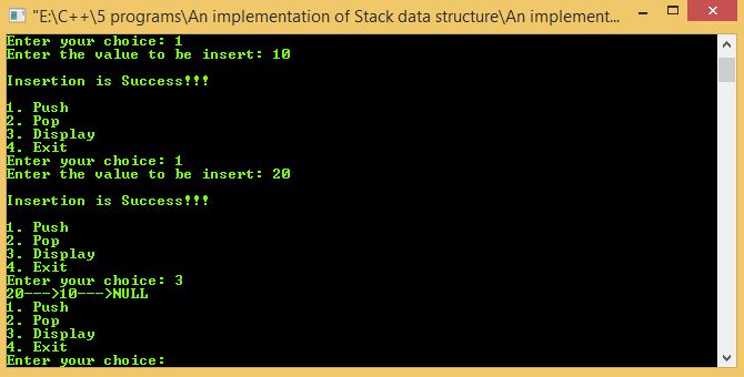 C Program: An Implementation of Stack Data Structure in C (In linked list)