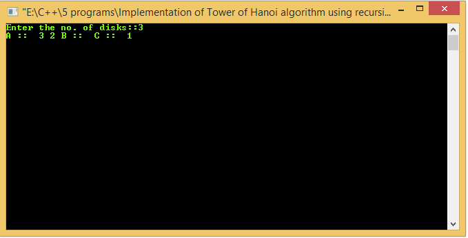 Implementation of Tower of Hanoi algorithm using recursion in C2 Implementation of Tower of Hanoi Algorithm using Recursion in C++