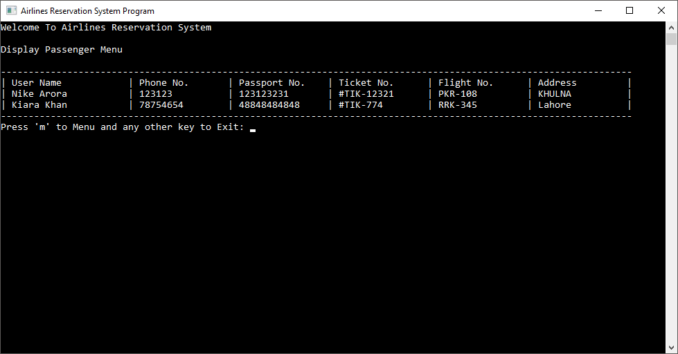 Airlines Reservation System in C++ with MySQL