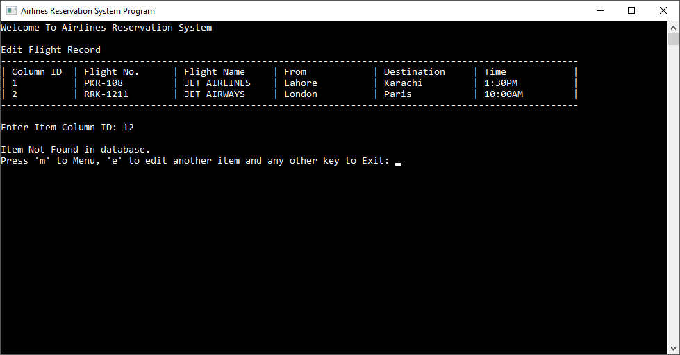 Airlines Reservation System in C++ with MySQL