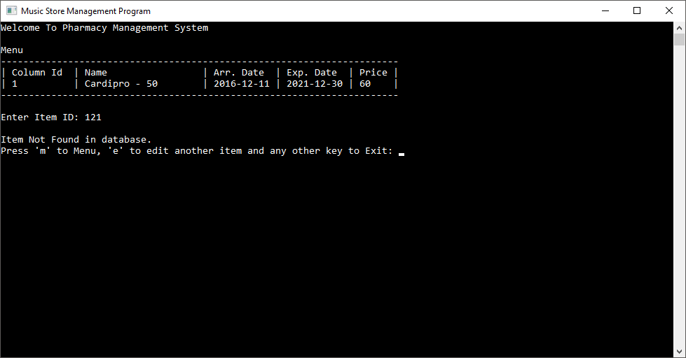 Pharmacy Management System in C++ with MySQL