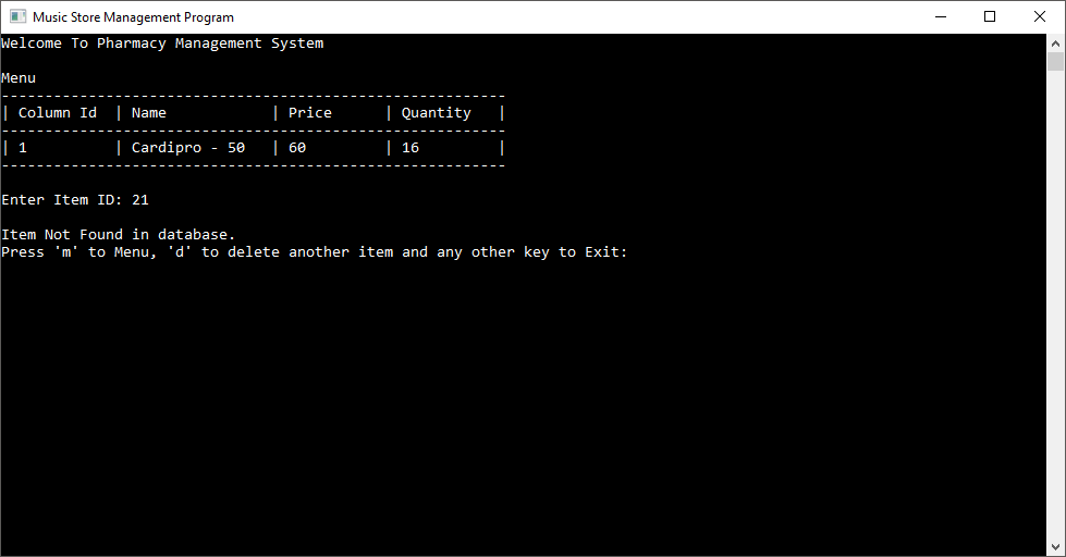 Pharmacy Management System in C++ with MySQL