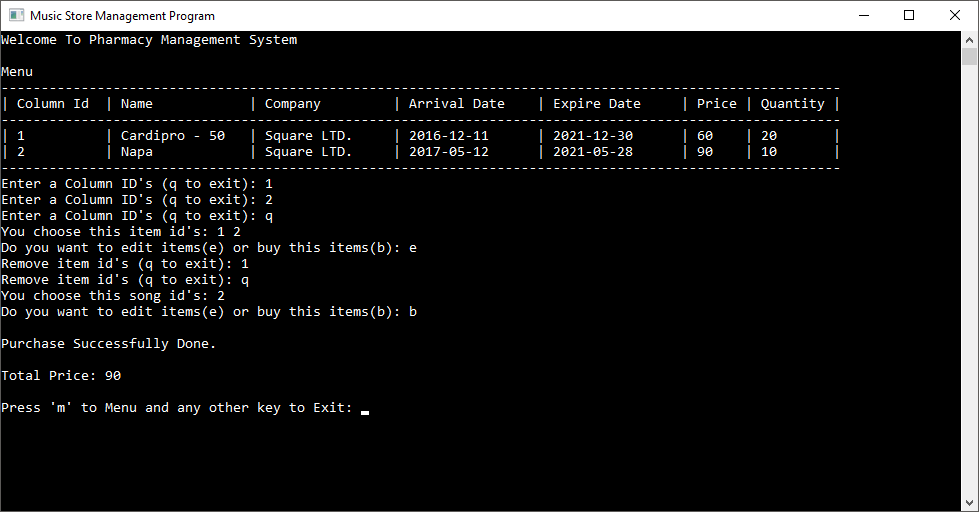 Pharmacy Management System in C++ with MySQL