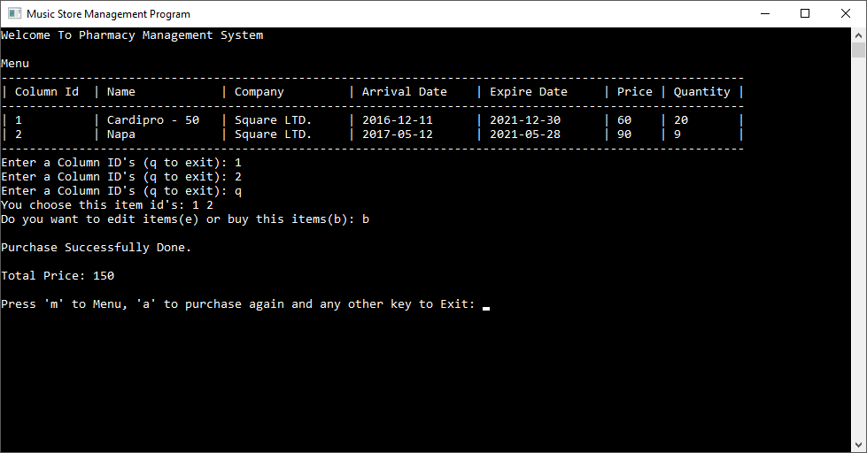 Pharmacy Management System in C++ with MySQL