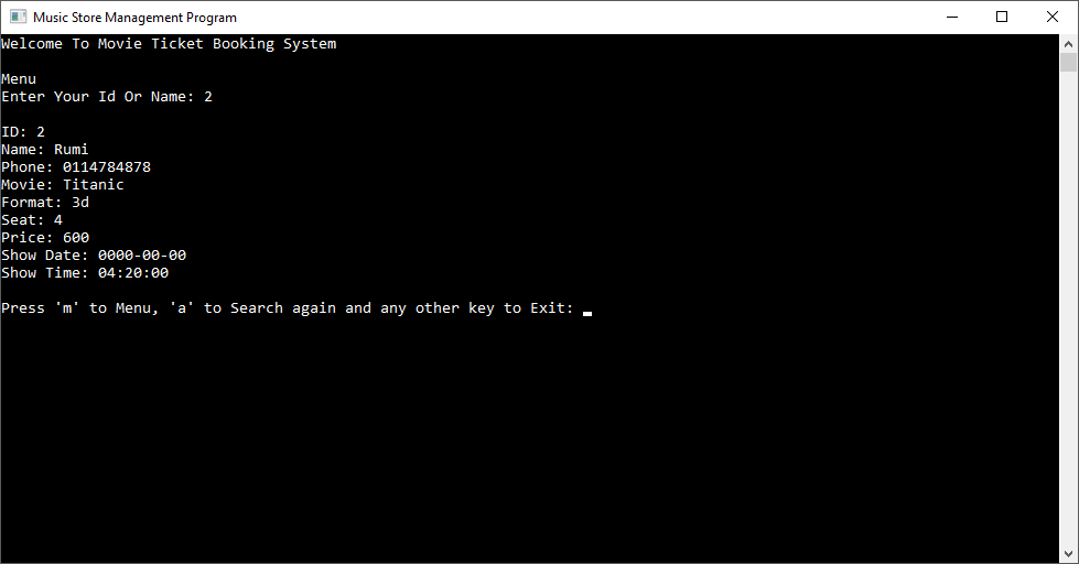 Movie Ticket Booking software in C++ with MySQL