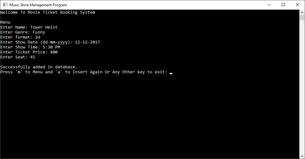 Movie Ticket Booking software in C++ with MySQL