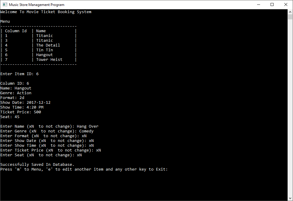 Movie Ticket Booking System in C++ with MySQL