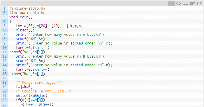 Merging Two Sorted Arrays in C Programming